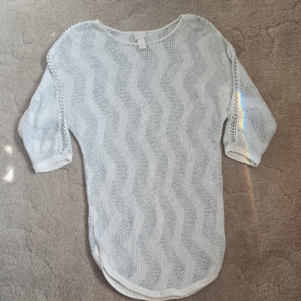 Chico's White Silver Tunic Sweater w/Chain Accent